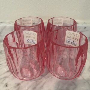 RACHEL ZOE SET OF 4 PINK ACRYLIC CUT CRYSTAL TUMBLER GLASS WINE